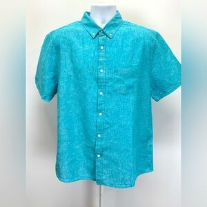 ONIA Men’s Aqua Jack Air Linen blend short sleeve button down shirt size L.